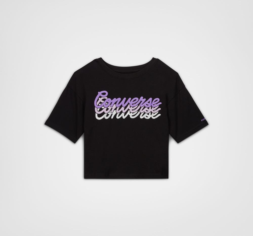 Camiseta Converse Signature Repeat Boxy Criança Pretas 542703GID